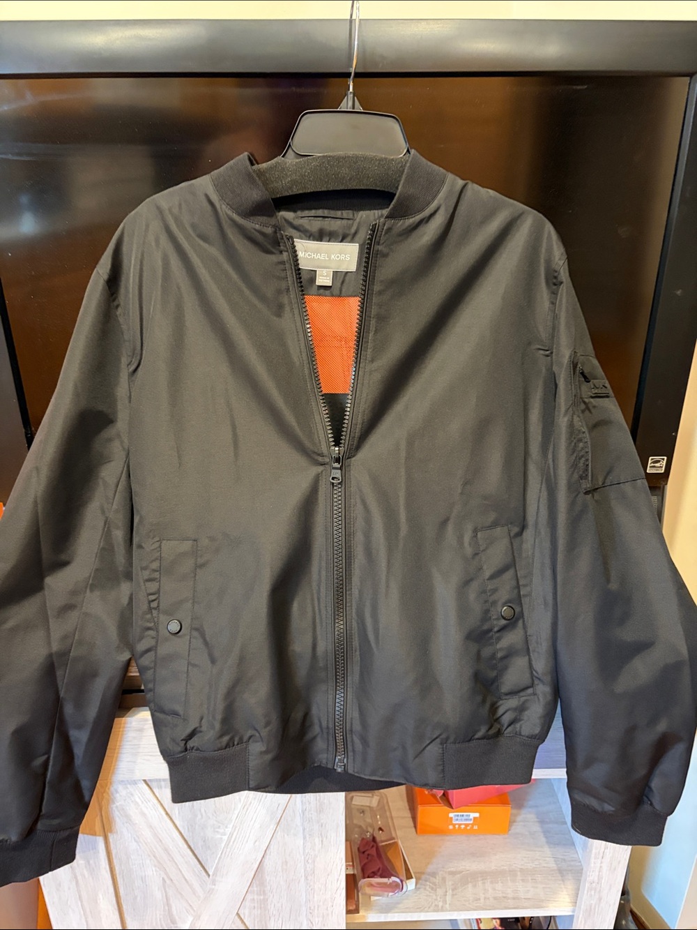 Michael Kors Black Bomber Jacket with Orange Lining Lightweight. NEVER WORN